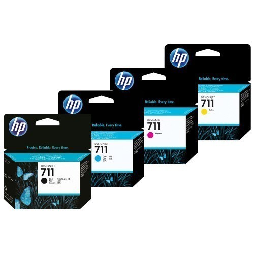 HP 711 complete set inkt 3 kleuren en zwart 38 ml